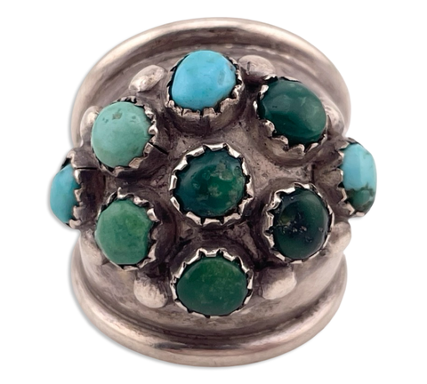 size 6.5 sterling silver snake eye turquoise dome cluster ring