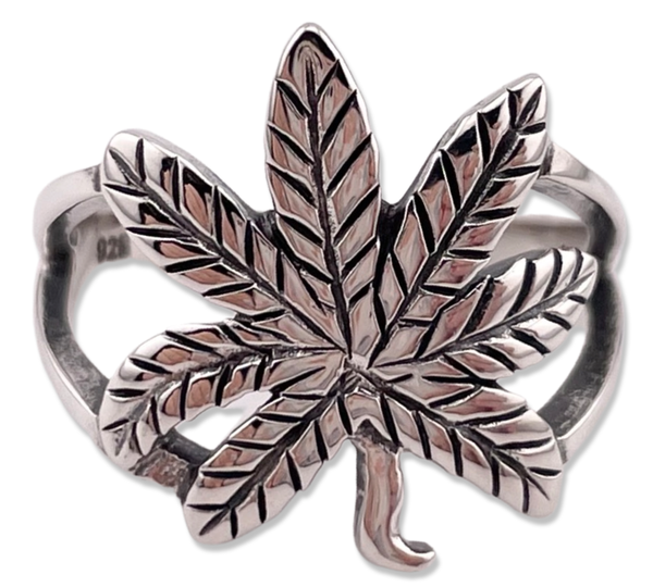 sterling silver cannabis leaf ring