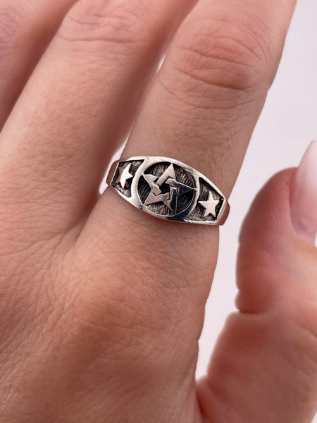 size 8.75 sterling silver pentacle pentagram star ring