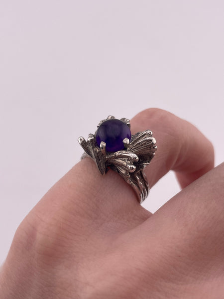 size 5.5 sterling silver amethyst textured band abstract ring