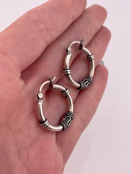 sterling silver 15/16" Bali style hoop earrings