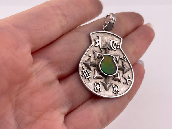 sterling silver ammolite pottery vase shape symbols pendant