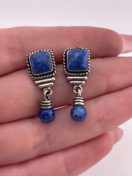 sterling silver lapis post dangle earrings