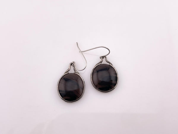 sterling silver black swirl glass dangle earrings
