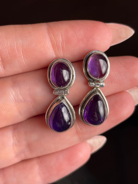 sterling silver double amethyst post hinge earrings