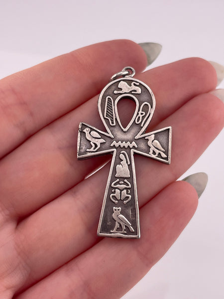 sterling silver Ankh cross with symbols pendant