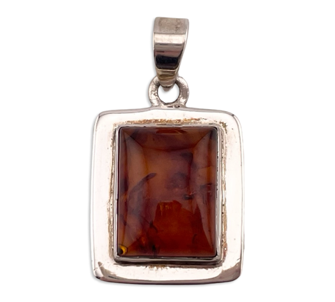 sterling silver rectangle amber pendant