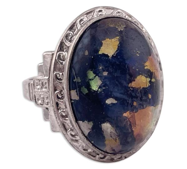 size 6.25 sterling silver Uncas foil glass ring **AS IS**