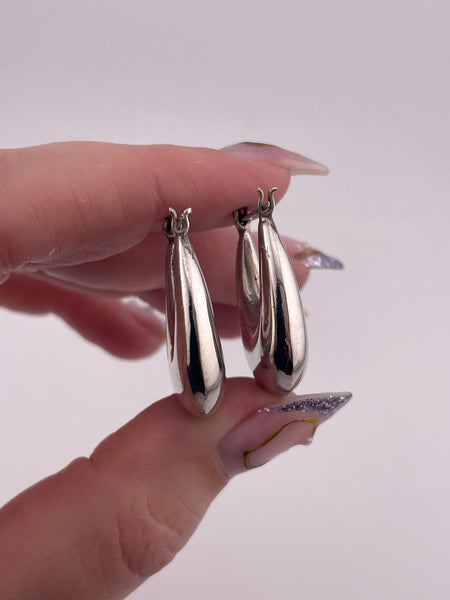 sterling silver puffy oblong hoop earrings