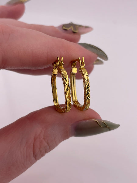 sterling silver gold plated diamond cut design square hoop earrings