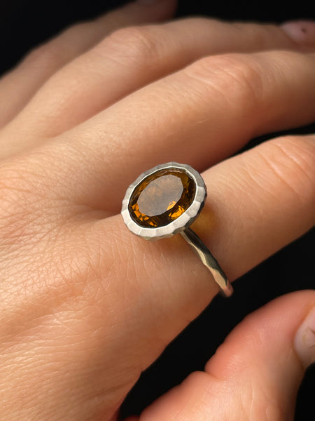 size 10 sterling silver faceted stone matte finish ring