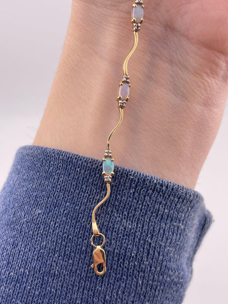 14k yellow gold opal & diamond squiggle link bracelet
