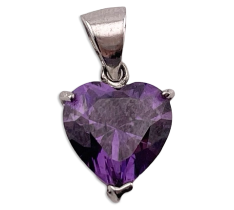 sterling silver faceted purple glass heart pendant