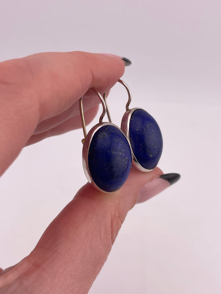 sterling silver lapis lever-back hook earrings