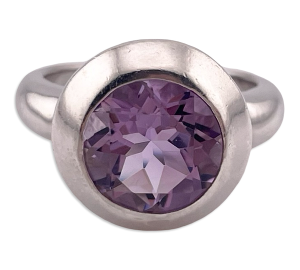 size 7.25 sterling silver faceted round amethyst ring