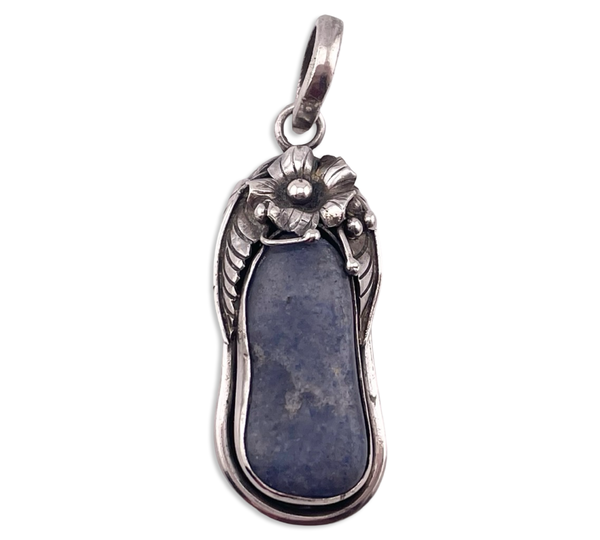 sterling silver blue quartz flower pendant