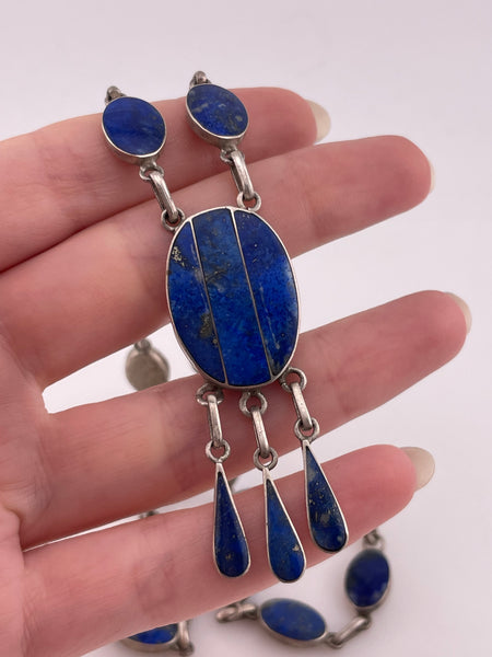 sterling silver lapis dangle necklace