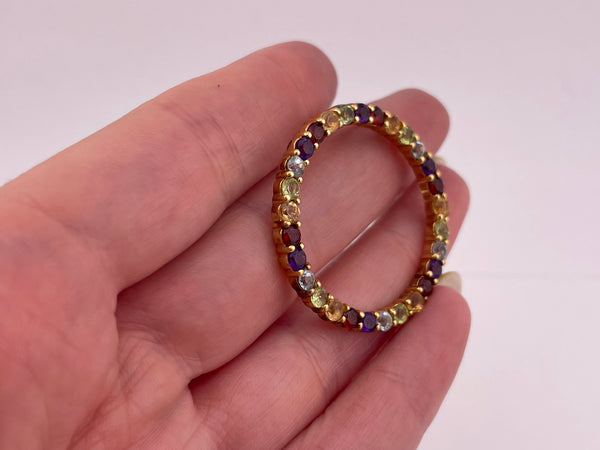 sterling silver gold plated multi-gemstone round pendant