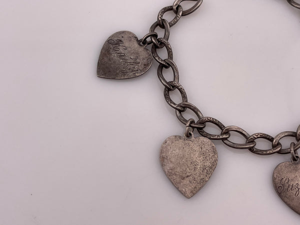 sterling silver 7 1/4" dated & engraved heart charm link bracelet