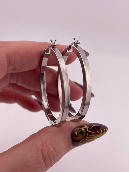 sterling silver 1 1/2" 'x' design square tube hoop earrings
