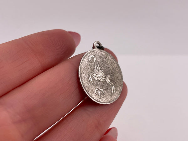 sterling silver Aries the Ram zodiac etched pendant