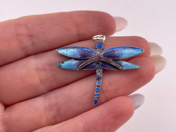 sterling silver enamel dragonfly pendant