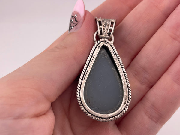 sterling silver 2" pear shape druzy dublet pendant