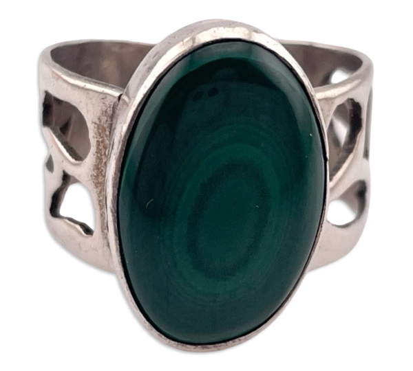 size 5.5 sterling silver malachite cut-out design band ring