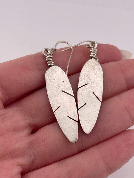 sterling silver feather hook dangle earrings