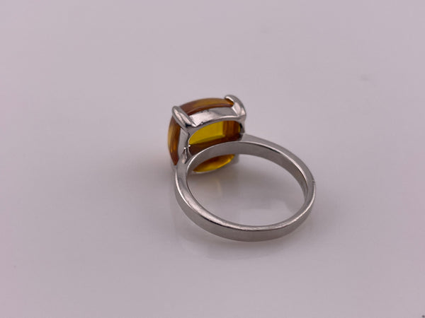 size 8 sterling silver rhodium plated orange glass ring