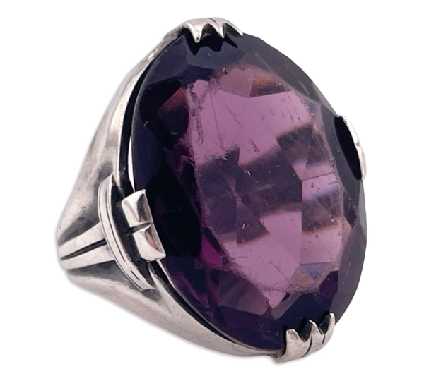 size 3.25 sterling silver faceted purple glass ring ***AS IS***