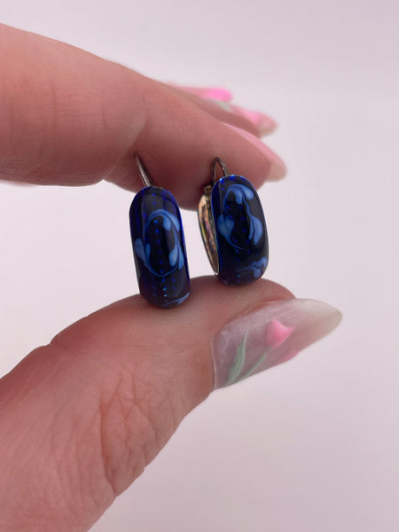 sterling silver blue enamel hoop earrings ***AS IS***