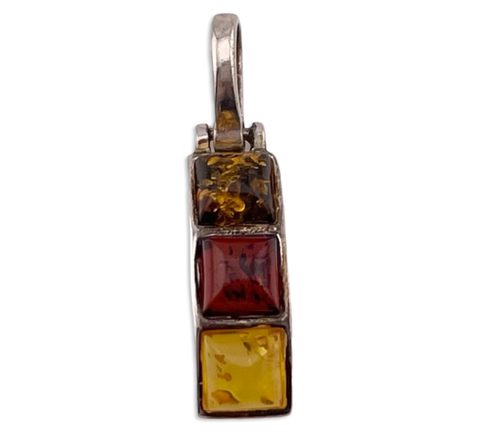 sterling silver tri-color amber curved pendant
