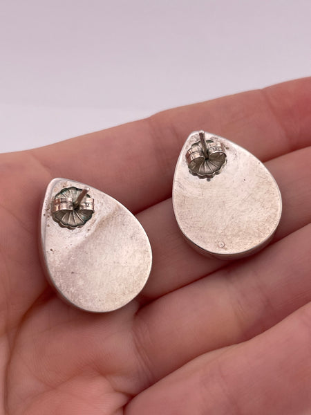 sterling silver chrysocolla & mother of pearl inlay teardrop post earrings