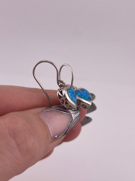 sterling silver heart opal simulant hook earrings