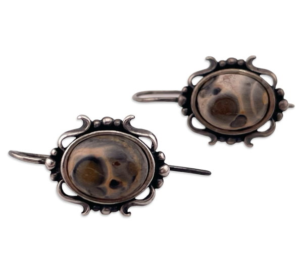 sterling silver leopard jasper hook earrings