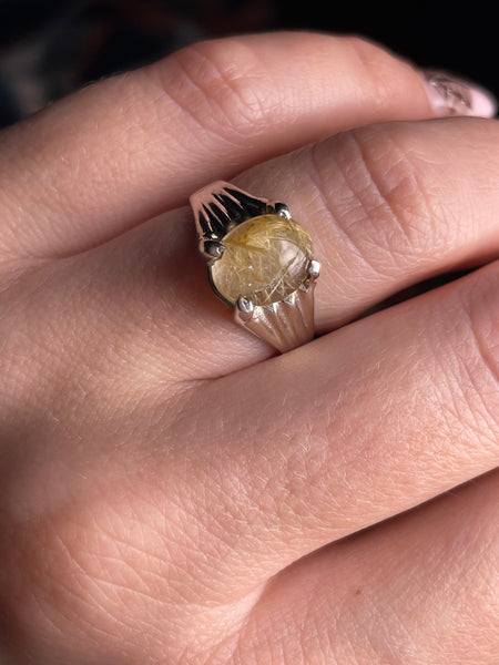 size 7 sterling silver oval rutilated quartz prong setting ring