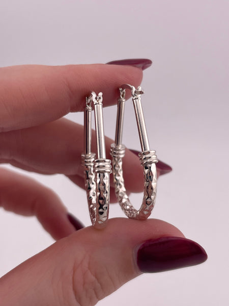 sterling silver textured U shaped hoop earrings