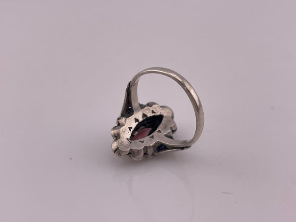 size 5 sterling silver & gold plated faceted glass & marcasite ring