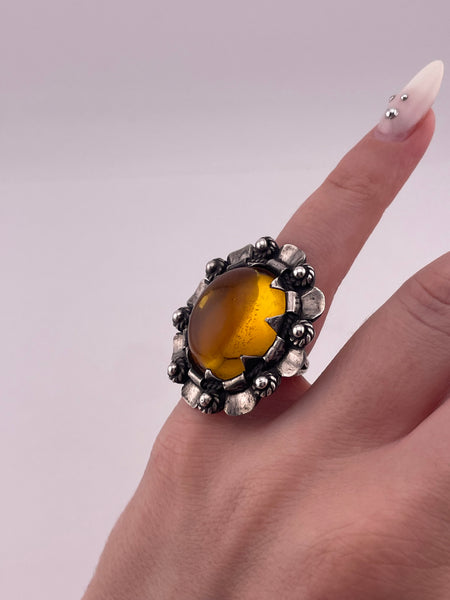 size 5 sterling silver large orange resin ring