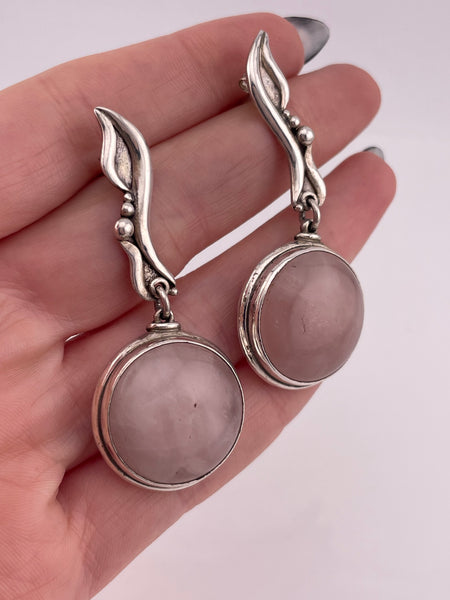 sterling silver rose quartz post dangle earrings