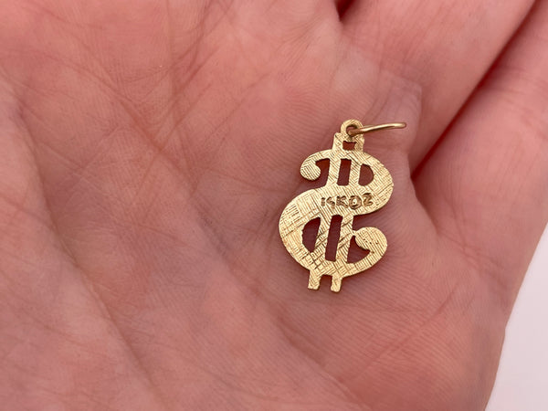 14k yellow gold dollar sign pendant