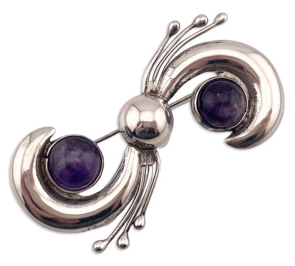 sterling silver Mexican amethyst brooch