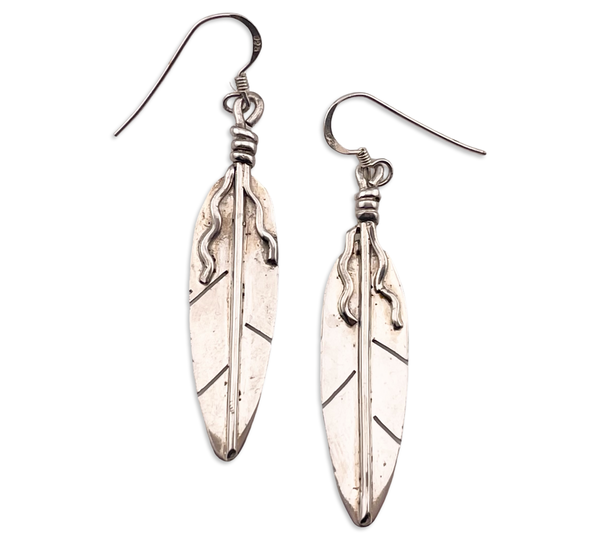 sterling silver feather hook dangle earrings
