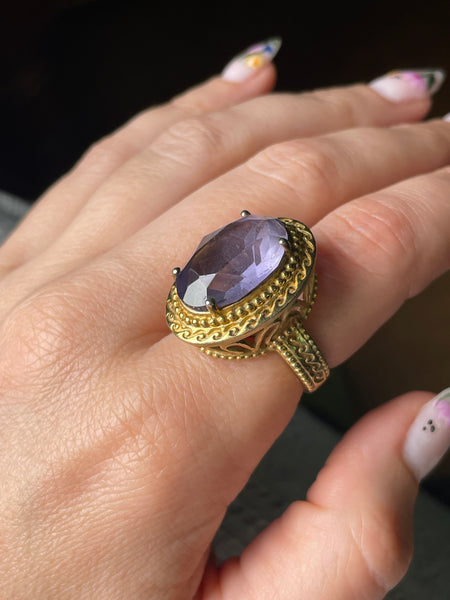 size 7.25 sterling silver faceted purple glass ring ***AS IS***