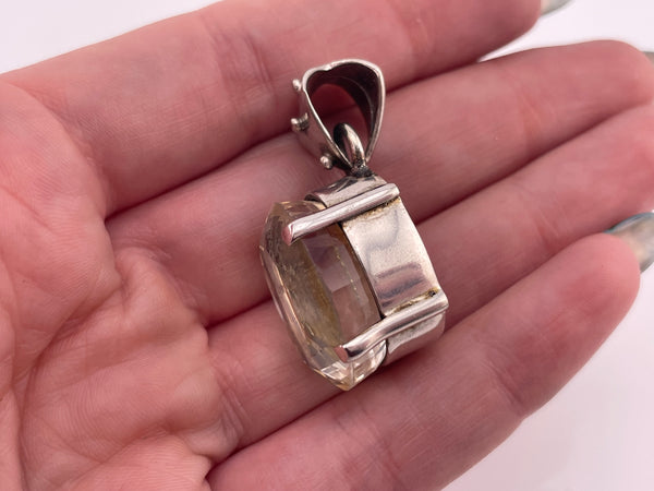 sterling silver large faceted citrine pendant