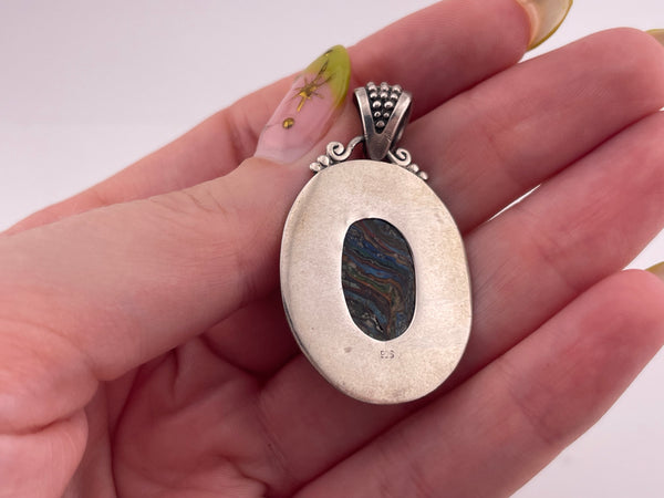 sterling silver rainbow calsilica pendant