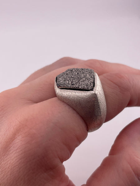 size 7.75 sterling silver textured brushed matte finish chunky druzy doublet ring