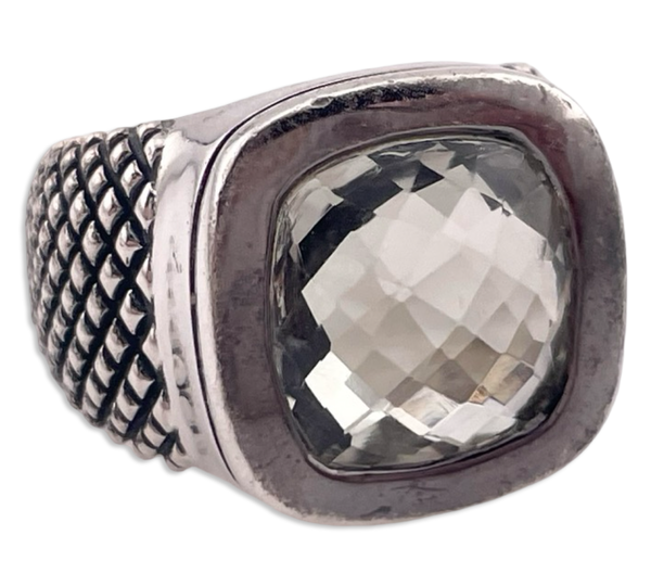 size 5 sterling silver chunky Michael Dawkins faceted prasiolite ring