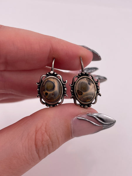 sterling silver leopard jasper hook earrings
